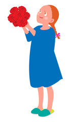 カーネーションの花束を渡す女の子