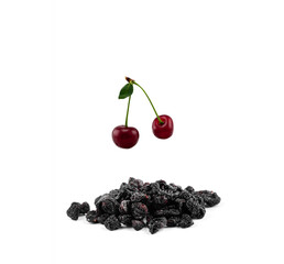 dried cherry composition isolated on white background. free space for text and logo.  