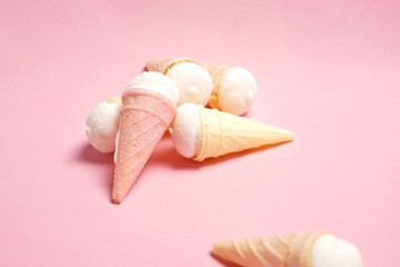 Marshmallow or chewy candy in the form of ice cream. This candy is very liked by young children to parents. pastel color desserts, sweet snacks. Snacks to accompany leisure time.