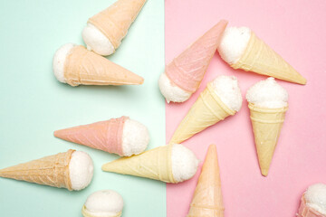 Marshmallow or chewy candy in the form of ice cream. This candy is very liked by young children to parents. pastel color desserts, sweet snacks. Snacks to accompany leisure time.