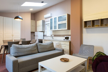 Kitchen and living room, apartment interior