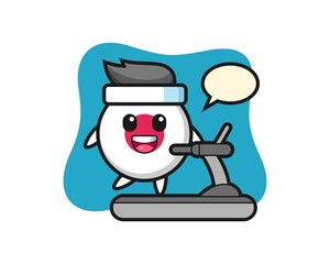 japan flag badge cartoon character walking on the treadmill