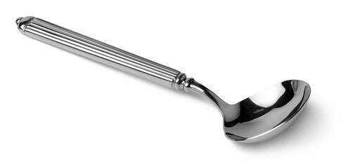 Silver spoon isolated on white background close up