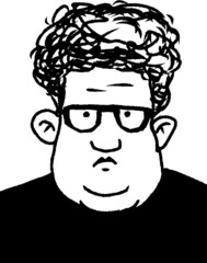 vector illustration of funny cute man in glasses and with curly hair
