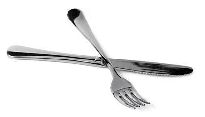 Silver fork and knife isolated on white background