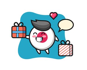 japan flag badge mascot cartoon giving the gift
