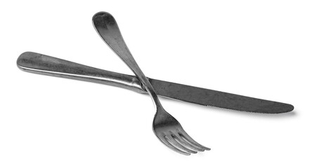Silver fork and knife isolated on white background