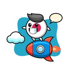 japan flag badge mascot character riding a rocket