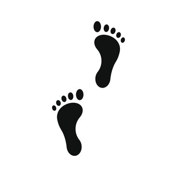 Footprint vector icon. Bare human foot print symbol. Walk and step sign. Pace imprint logo. Barefoot step mark silhouette. 