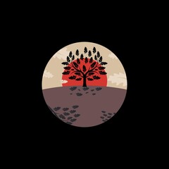 Oak tree icon isolated on dark background