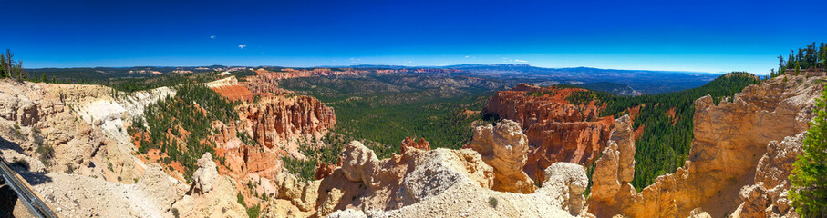 Bryce Canyon National Park, Utah. Rock formations on a sunny summer day - Panoramic view