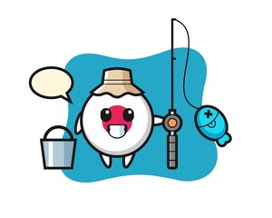 Mascot character of japan flag badge as a fisherman