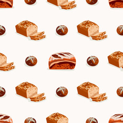 Freshly bakery products seamless pattern cartoon vector illustration