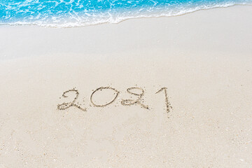 Happy New Year 2021 is coming concept sandy