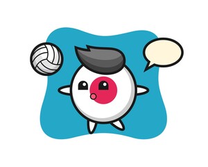 Character cartoon of japan flag badge is playing volleyball