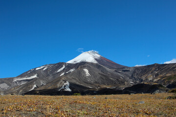 Trekking around volcanoes of Kamchatka in fall season	