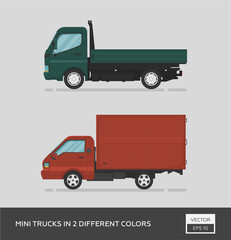 Urban vehicle. Trucks in 2 different colors. Cartoon flat illustration, auto for graphic and web design.