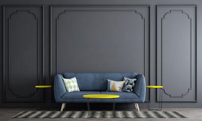Grey wall living room have sofa and decoration,mock up interior,3d rendering 