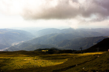 High angle view of mountains during cloudy day