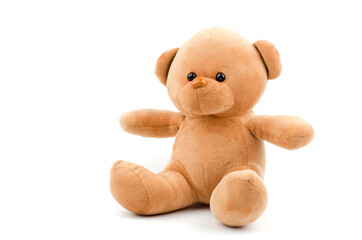 Brown teddy bear on a white background, isolate. Children's soft toy