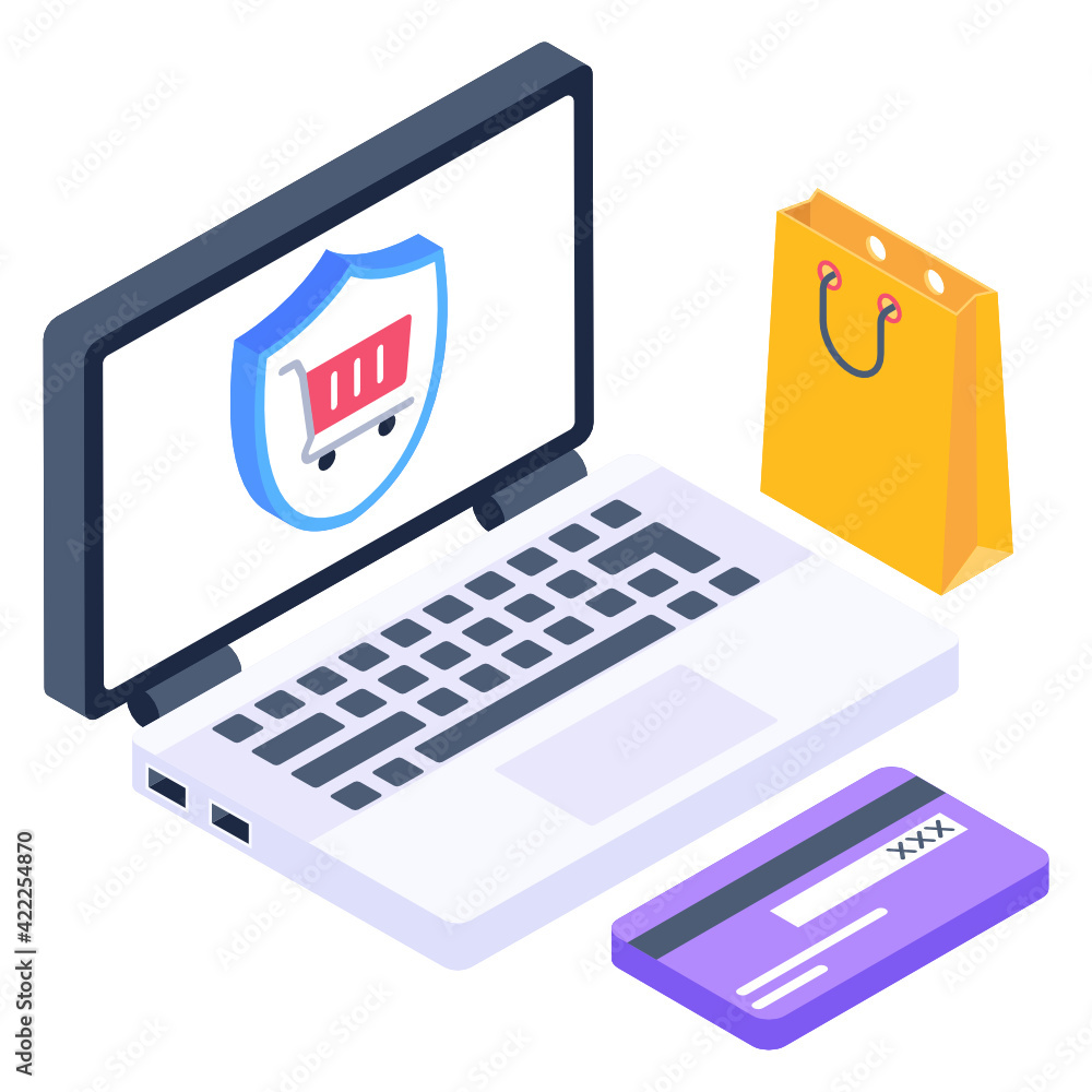 Sticker an online safe shopping isometric icon