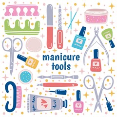 Set of manicure tools. Pedicure equipment. Vector iilustration.