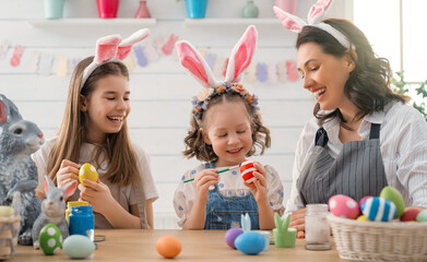Happy family are preparing for Easter