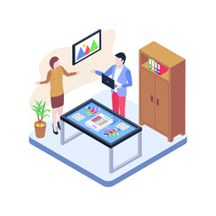 
Work discussion in illustration style, isometric vector 

