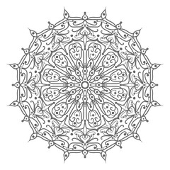 Doodle monochrome lace mandala pattern. Emblem luxury beauty spa, cosmetics, jewelry, hotel, restaurant. Wedding elegant outline frame. Vector floral luxury curve logo design. Round gold ornate frame.