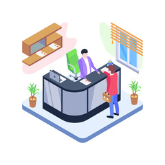 
Person with tabe denoting isometric illustration of reception 

