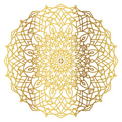 Mandala with golden gradient. Luxury ornamental in gold color. Round ornament, repeating elements.	