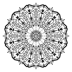 Doodle monochrome lace mandala pattern. Emblem luxury beauty spa, cosmetics, jewelry, hotel, restaurant. Wedding elegant outline frame. Vector floral luxury curve logo design. Round gold ornate frame.