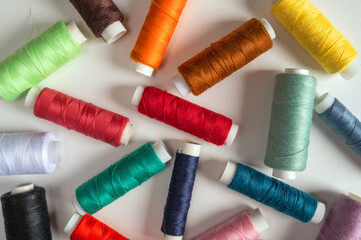Sewing accessories. Sewing equipment. Colorful threads.