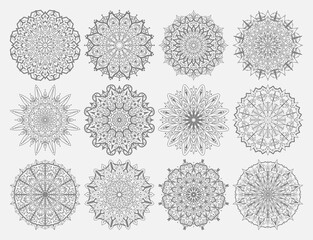 Doodle monochrome lace mandala pattern. Emblem luxury beauty spa, cosmetics, jewelry, hotel, restaurant. Wedding elegant outline frame. Vector floral luxury curve logo design. Round gold ornate frame.