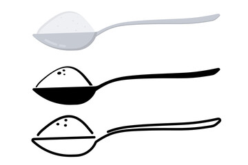 Spoon with sugar or salt. Teaspoon with sugar, salt, flour or other ingredient. Baking and cooking Ingredients. Pouring Sugar. Sugar free. No sugar sign