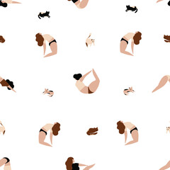 Lovely seamless pattern yoga women and cats