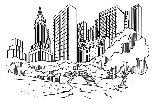 new york city skyline black and white sketch clip art preview