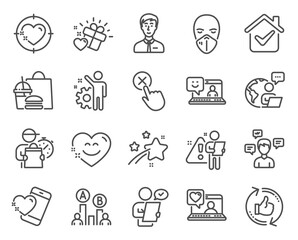 People icons set. Included icon as Heart target, Refresh like, Employee signs. Vector