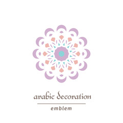 Decorative symbol with arabic geometric ornament. Vector mosaic emblem design
