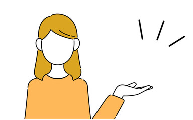 顔なしのポーズイラスト、女子学生の上半身、案内