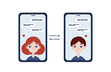 Virtual love, online dating flat illustration. Couple, love, dating, virtual love, friendship flat vector illustration 