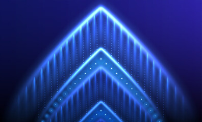 Motion arrows, colorful neon glowing style. Vector background.