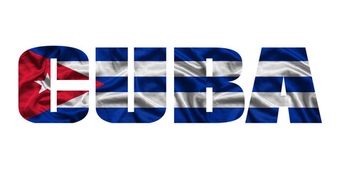 The word Cuba in the colors of the waving Cuban flag. Country name on isolated background. image - illustration.
