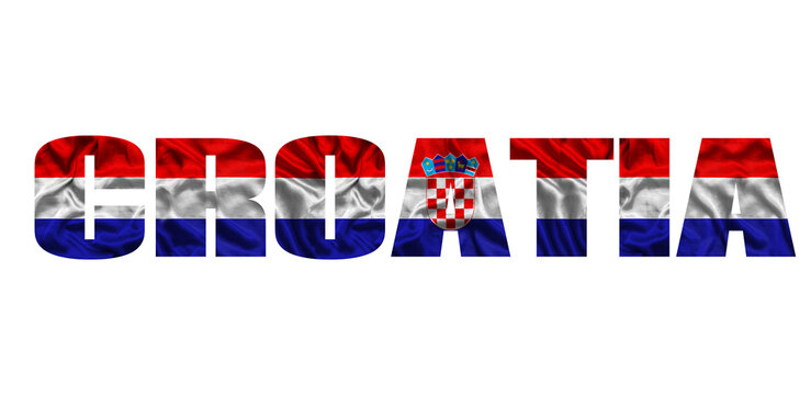 The word Croatia in the colors of the waving Croatian flag. Country name on isolated background. image - illustration.