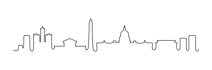 Fototapeta premium Washington one line buildings. USA city skyline architecture. Washington famous building. Minimal linear city life concept. Vector line art illustration isolated on white