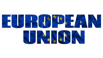 The word European Union in the colors of the waving EU flag. Country name on isolated background. image - illustration.