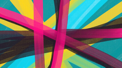 Obraz premium Vector hand drawn painting. Abstract art brush strokes of paint. Freehand painting on canvas. Color strips texture. Poster or banner. Spots of paint. Trend contemporary art. Colorful canvas.