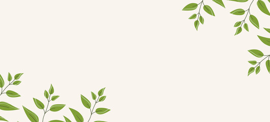 Floral web banner with drawn color exotic leaves. Nature concept design. Modern floral compositions with summer branches. Vector illustration on the theme of ecology, natura, environment