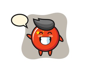 china flag badge cartoon character doing wave hand gesture