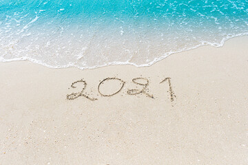 Happy New Year 2021 is coming concept sandy